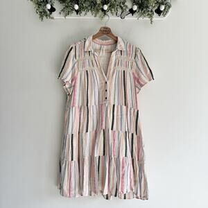 Anthropologie Georgina Shirtdress Tiered Striped Multicolor Large AB